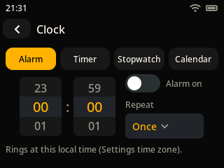 The alarm clock on a color touch screen